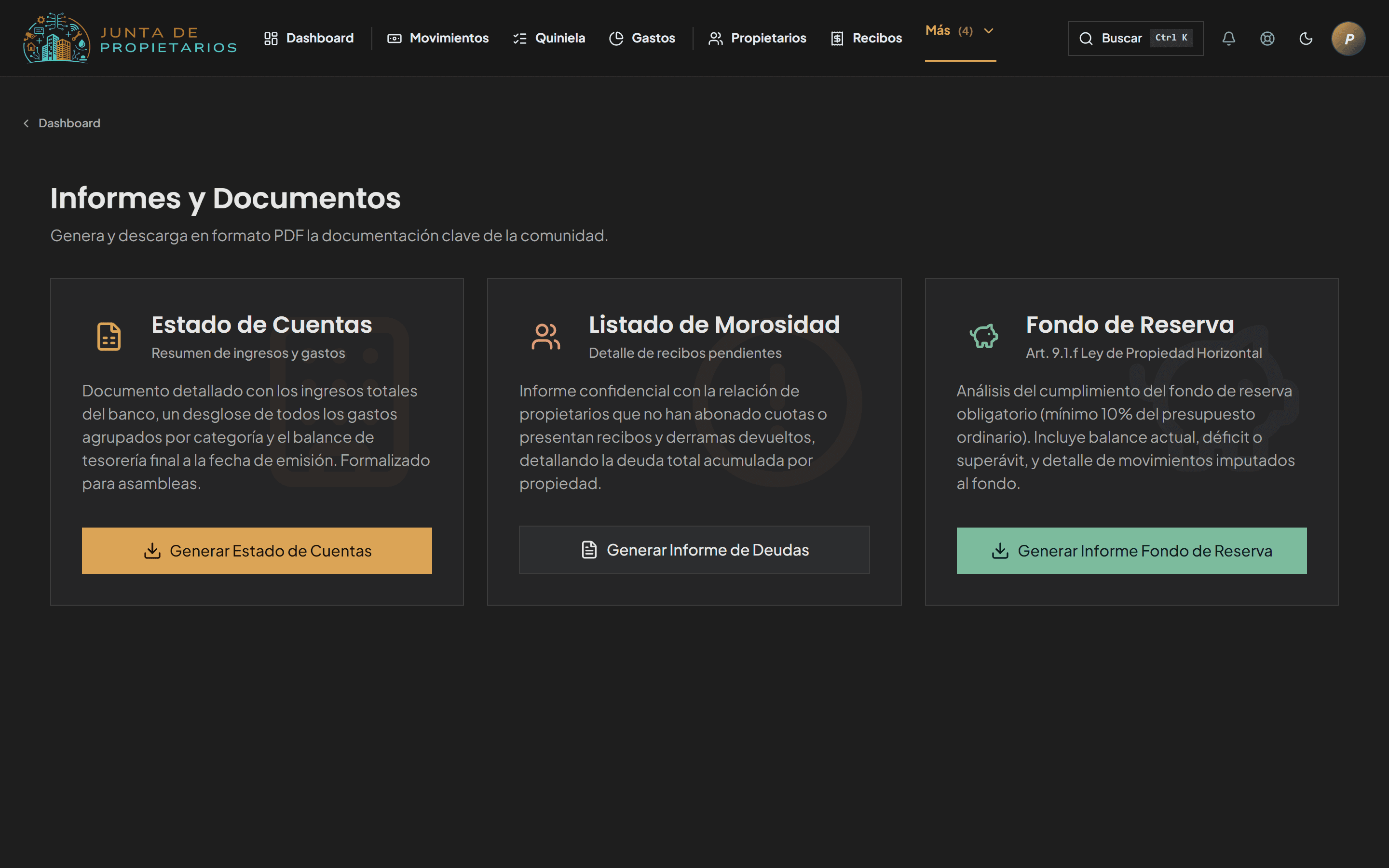 Generador de informes financieros y documentos en PDF