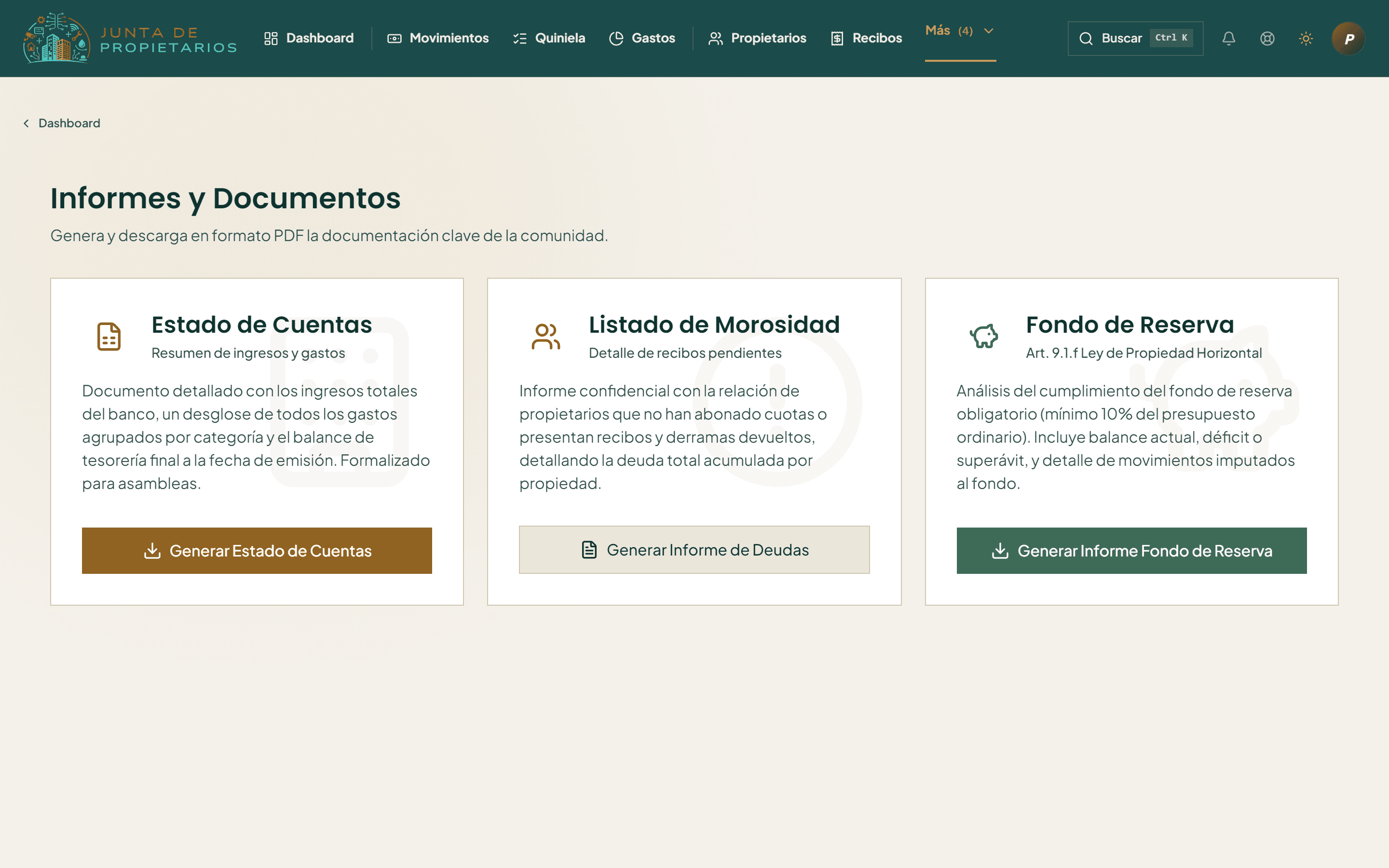 Generador de informes financieros y documentos en PDF
